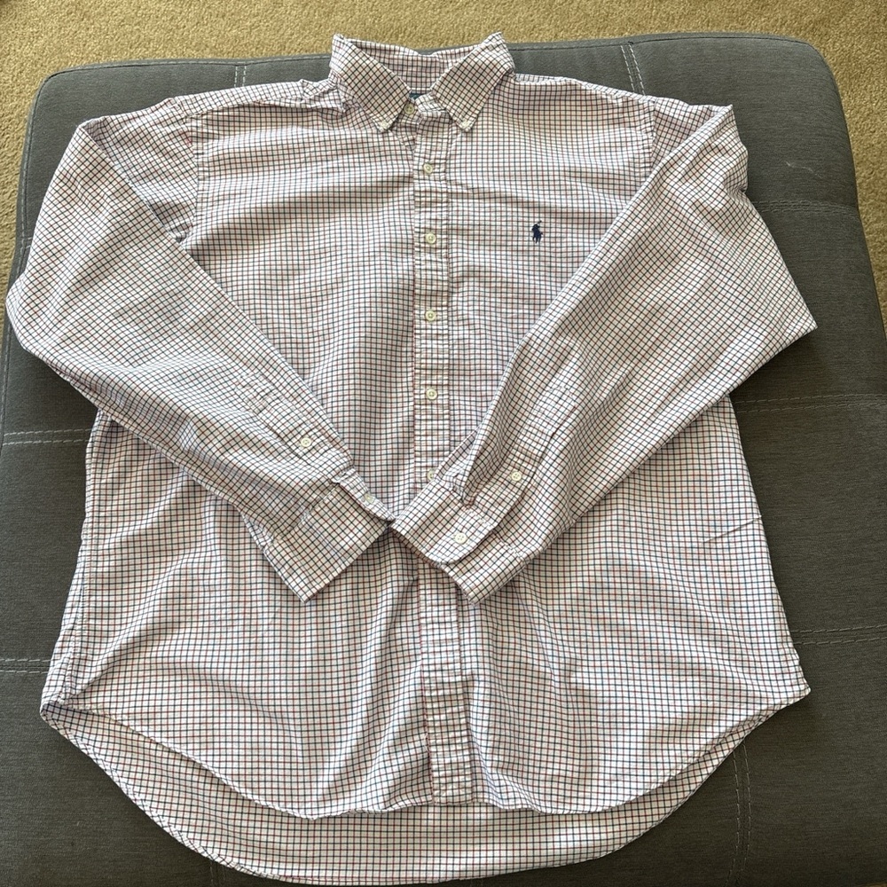 Ralph Lauren Men's Plaid Dress Shirt - Red blue and White. XXL
